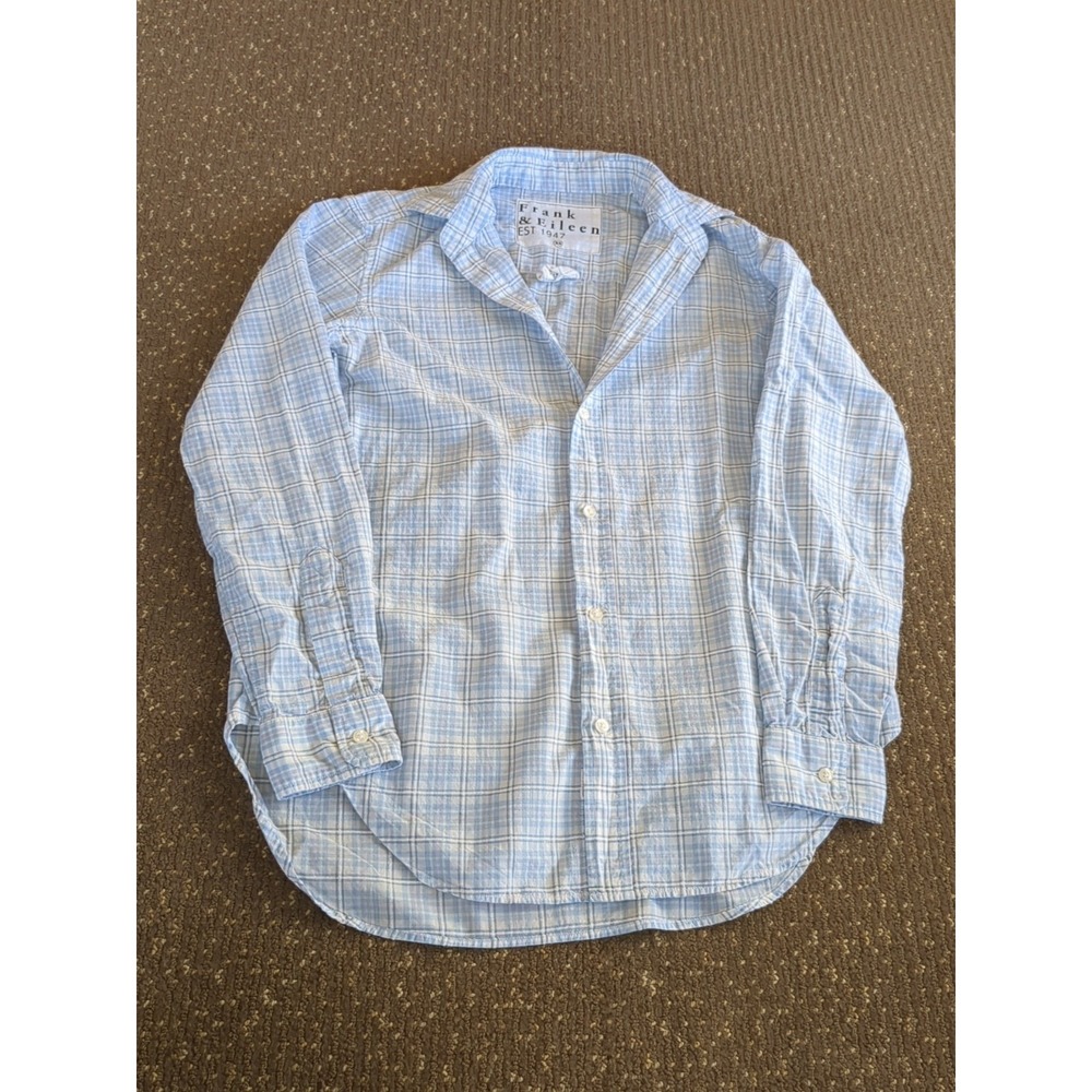 Frank & Eileen Frank Button Up Plaid Top Oversized Sz XS Blue Pink Long Sleeve